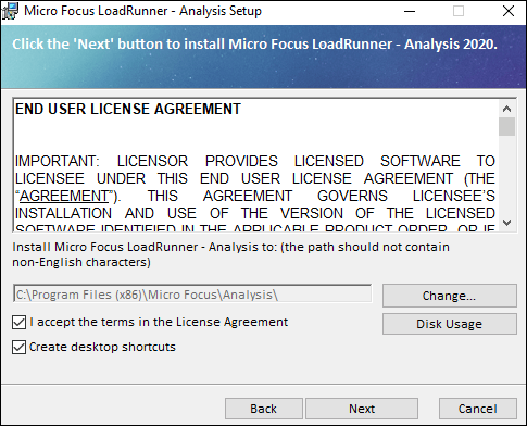 Installation of LoadRunner Analysis Tool - Terms
