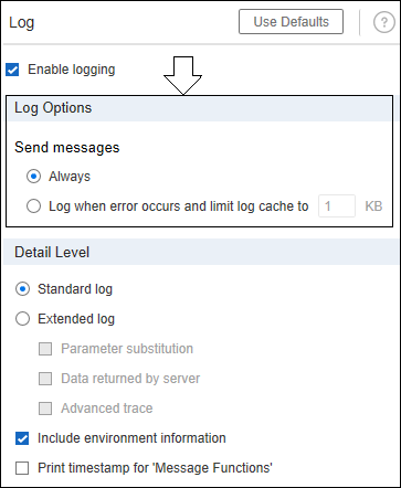 LoadRunner - Runtime Settings - Log Options